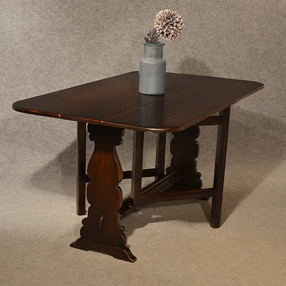 Antique 5' Oak Kitchen Dining Table Narrow Dropleaf Flap Six Seat English c1910