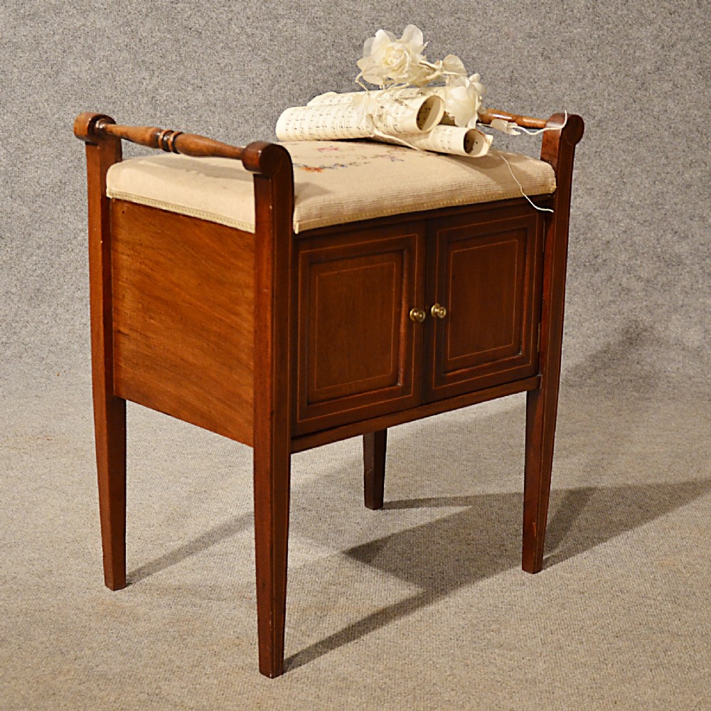 Antique Music Piano Stool Seat Cabinet Quality Walnut English Edwardian c1910