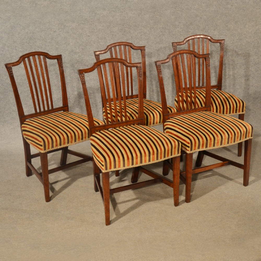 Antique Dining Chairs Set of 5 Quality Mahogany Georgian Sheraton English c1800