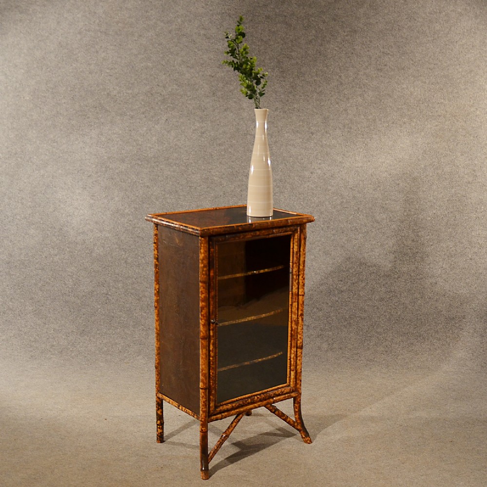 Antique Cupboard Display Cabinet Bookcase 3' Original Victorian Bamboo c1880