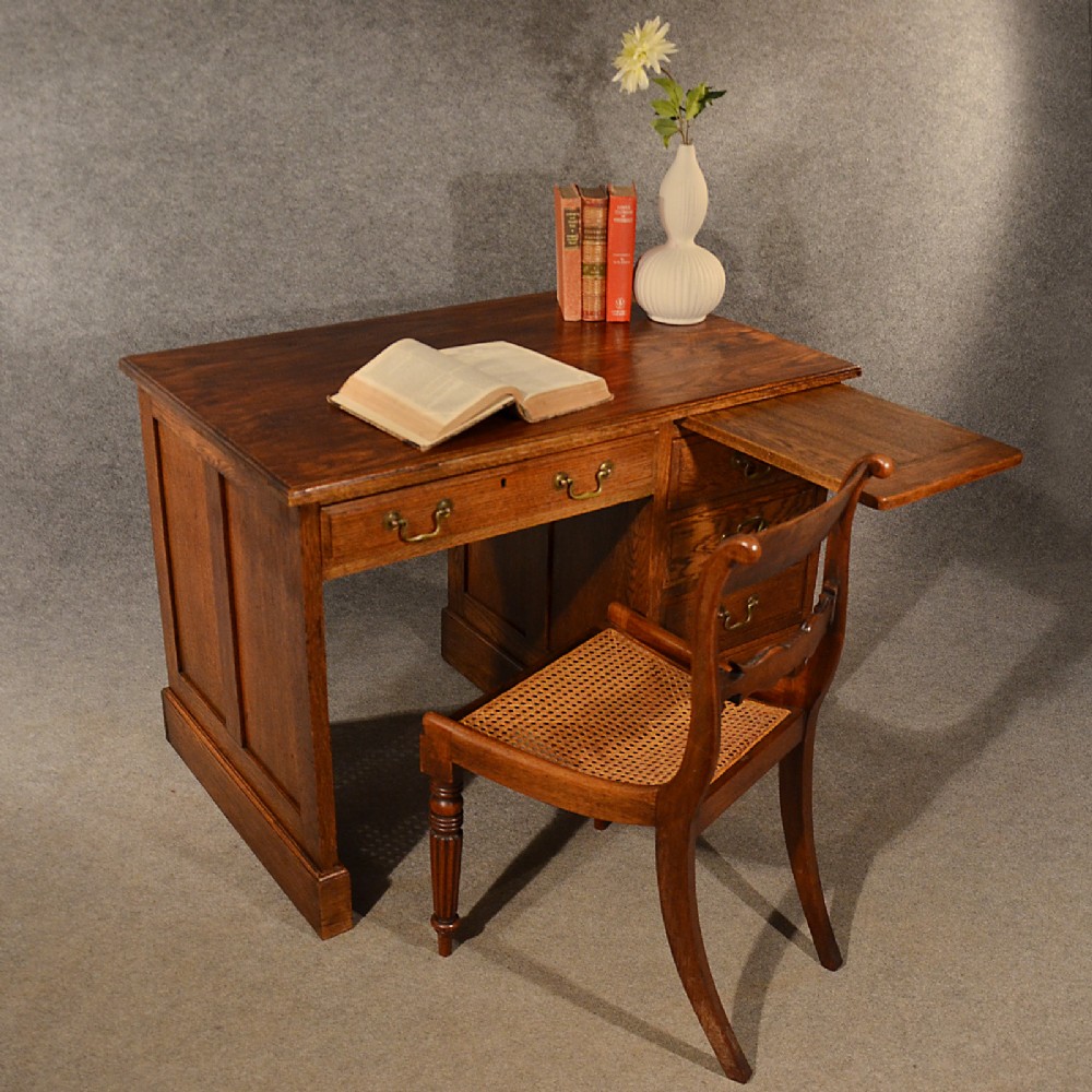 Antique Oak Desk Library Writing Table Victorian English Waring & Gillow c1900