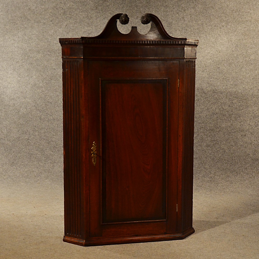 Antique Corner Cupboard Mahogany Swan Neck English Georgian Cabinet c1800