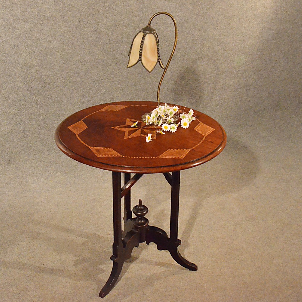Antique Side Table Lamp Wine Occasional Mahogany Maple Inlay Victorian c1890
