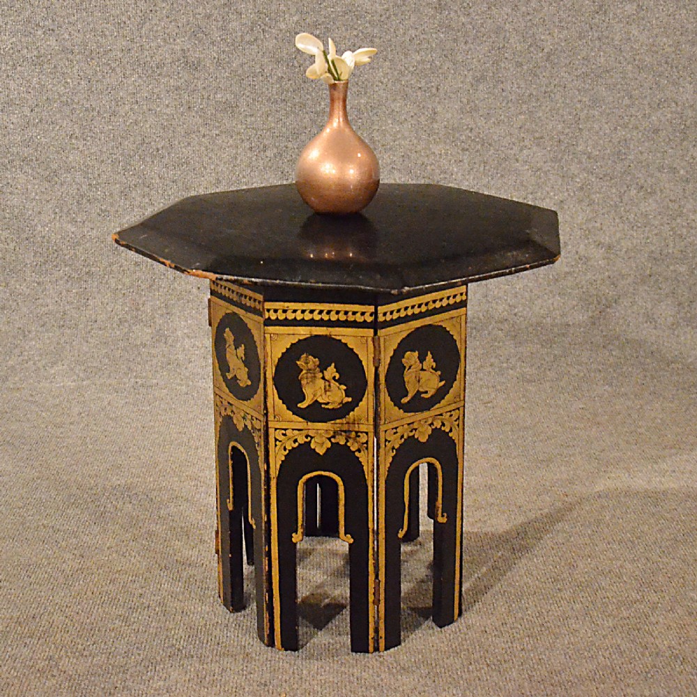 Antique Japanese Low Table Side Lamp Occasional Folding Ebonized Japanned c1900