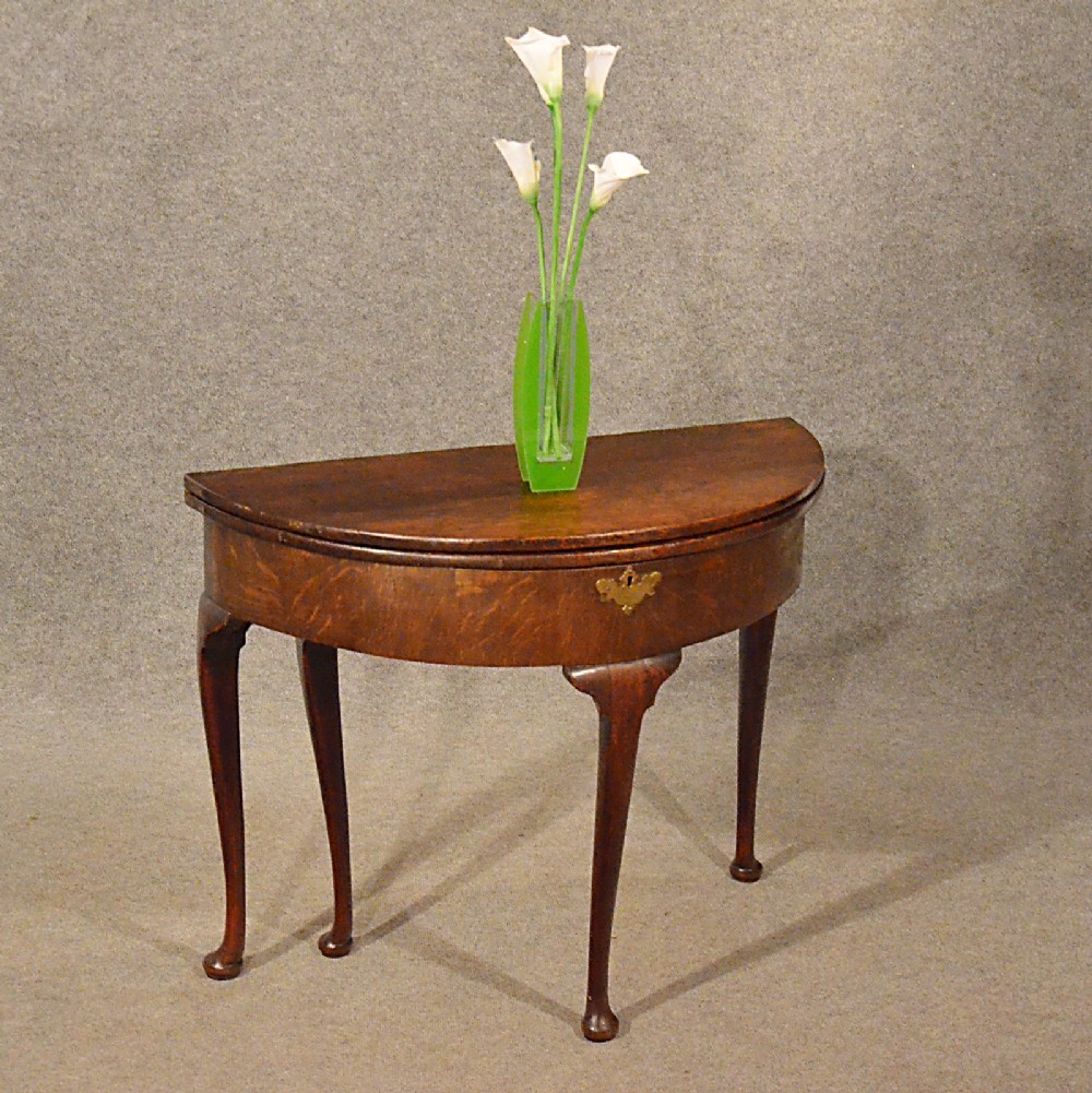 Antique Side Demi Lune Hall Console Table Foldover English Georgian Oak c1800