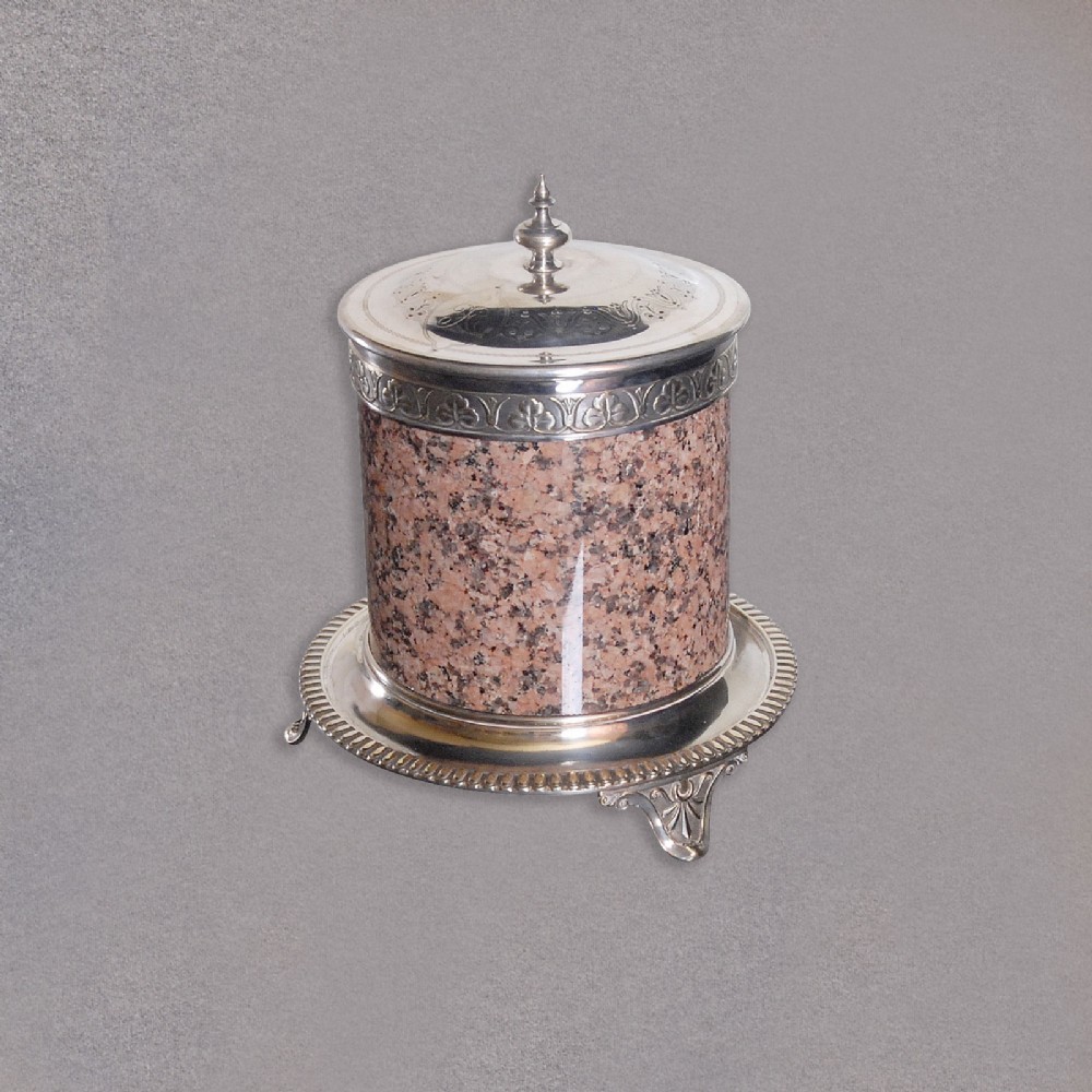 Antique Biscuit Barrel Silver Plated Ice Bucket Storage Jar Marble English c1900