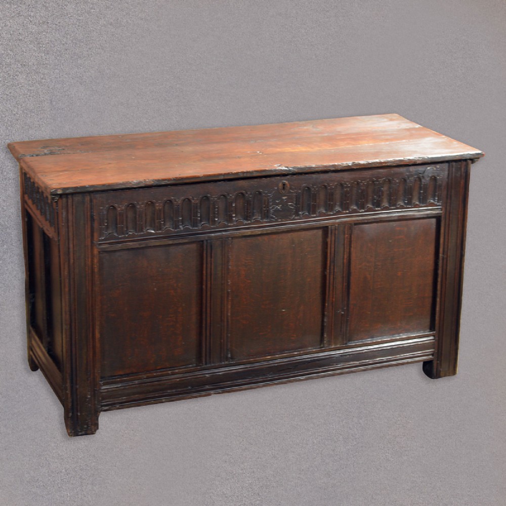 Antique Charles II Coffer, English Oak Plank Chest, 17th Century Trunk, c.1660