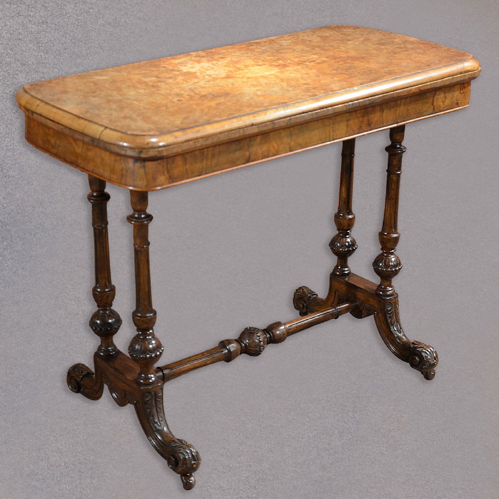 Antique Fold Over Card Table in Burr Walnut Veneer. Victorian c.1870
