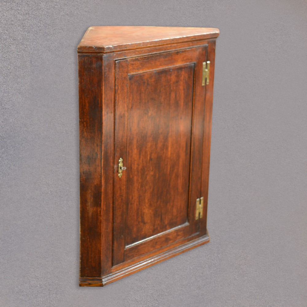 Antique Hanging Corner Cabinet, Georgian Cupboard, English Oak, Painted Interior