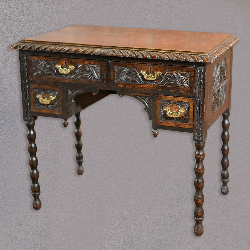 Antique Lowboy, Knee Hole, Study, Writing Desk, English Oak Victorian c.1870