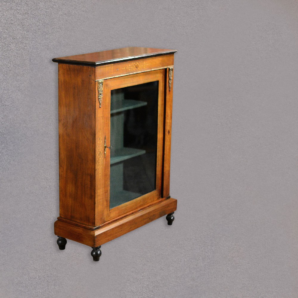 Antique Pier Cabinet, Glazed Display Cupboard, English Walnut, Victorian c.1880