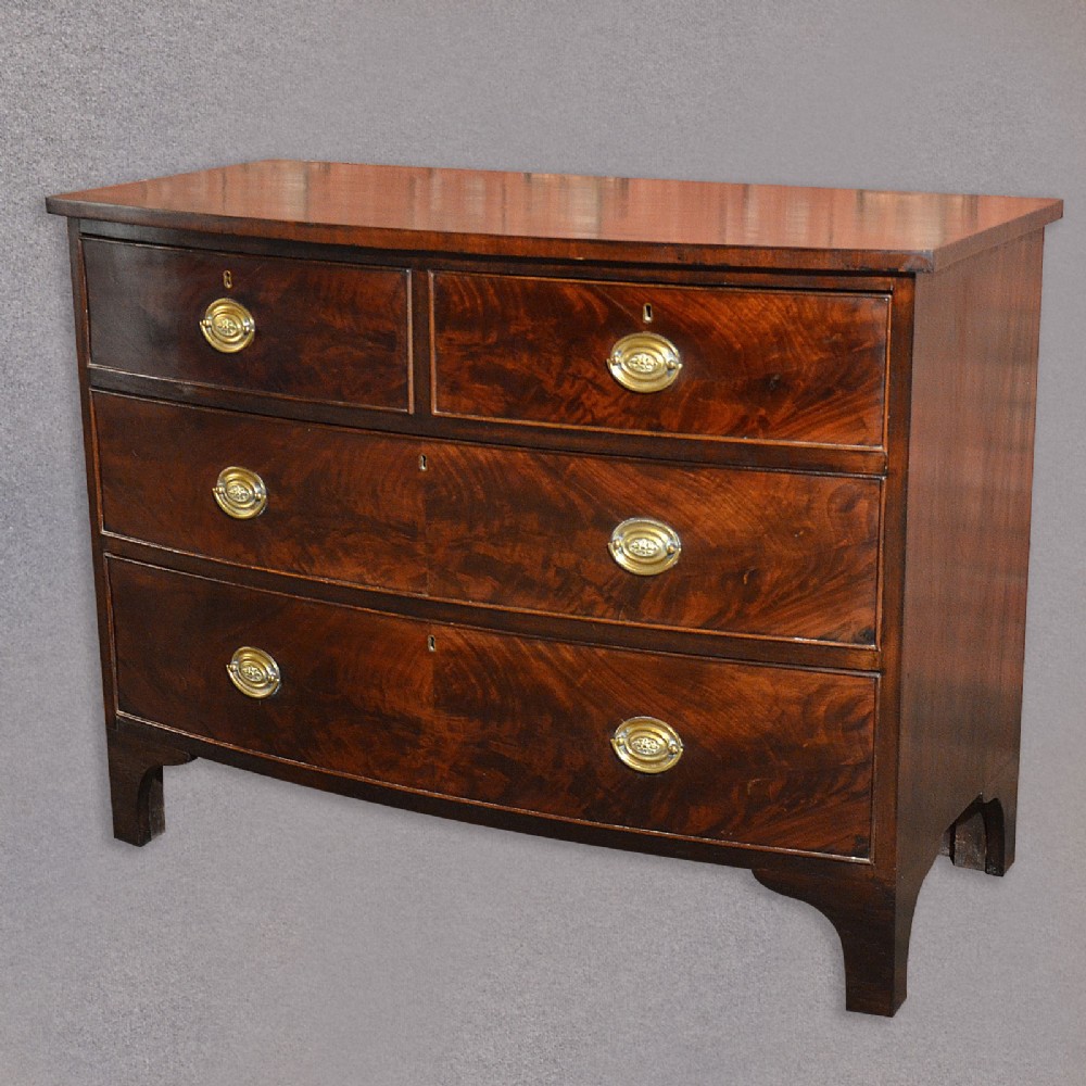 Antique Regency Bow Fronted Chest of Drawers Flame Mahogany English c.1815