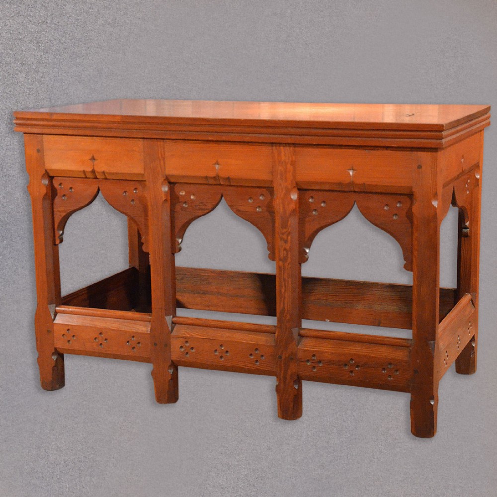 Antique Serving Table Arts and Crafts Pine Altar Gothic Pugin Overtones c1880