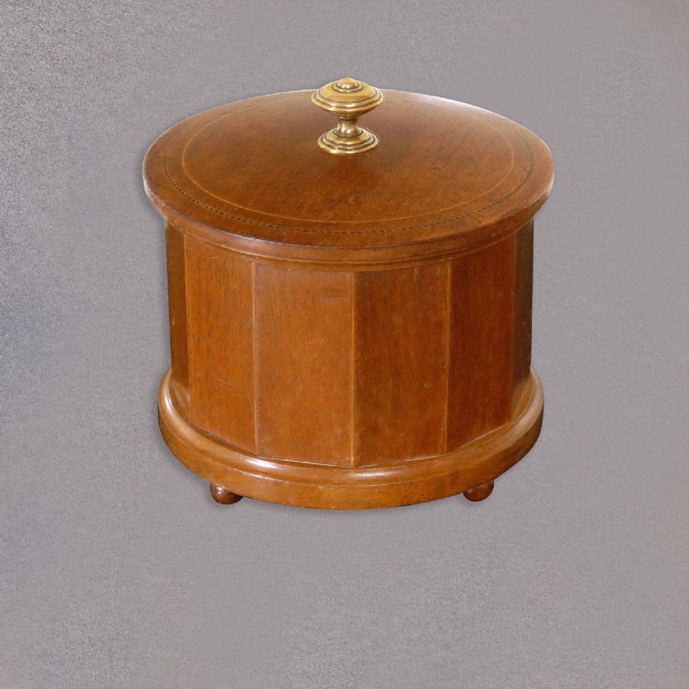 Antique Tobacco Jar, Edwardian Storage Barrel, Treen, Mahogany & Walnut, Quality
