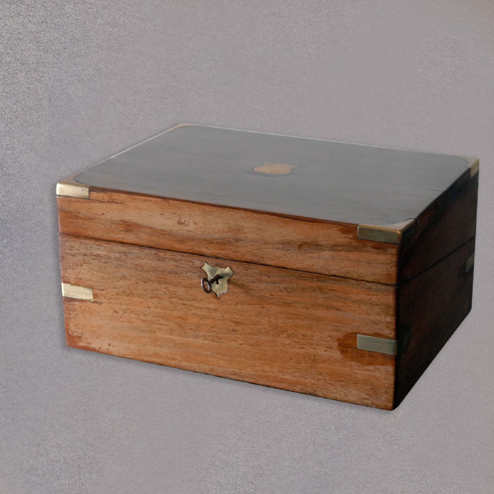 Antique Walnut Writing Slope, Georgian Pen Box, Brass Bound English c.1810