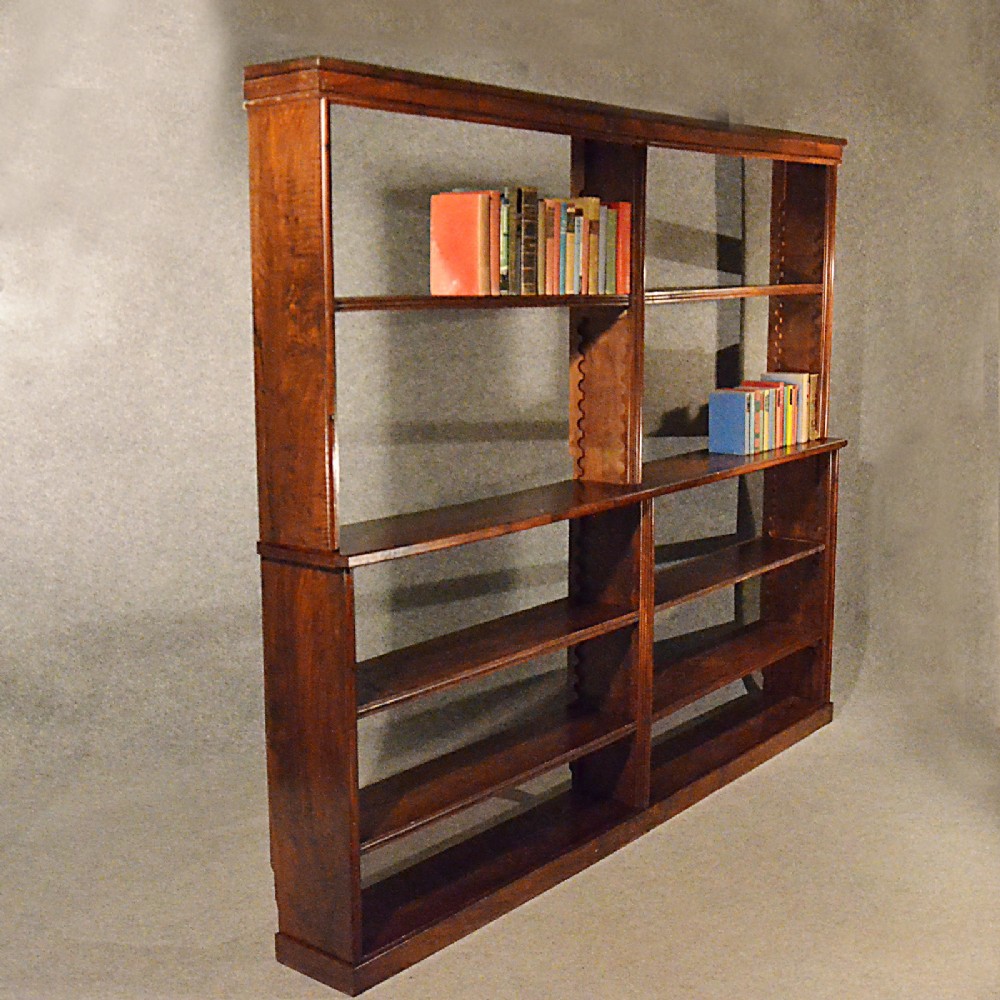 Antique Open Bookcase Display Library Shelves Walnut English Victorian c1900