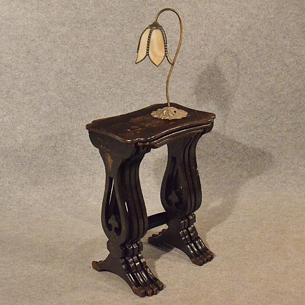 Antique Nest Tables Japanned Ebonised Oriental Asian Quartetto Victorian c1890