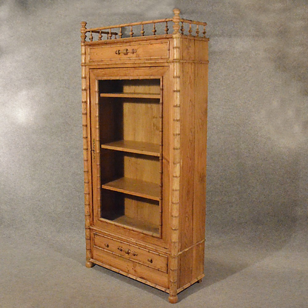 Antique Large Tall Pine Display Cabinet Bookcase Quality English Victorian c1880