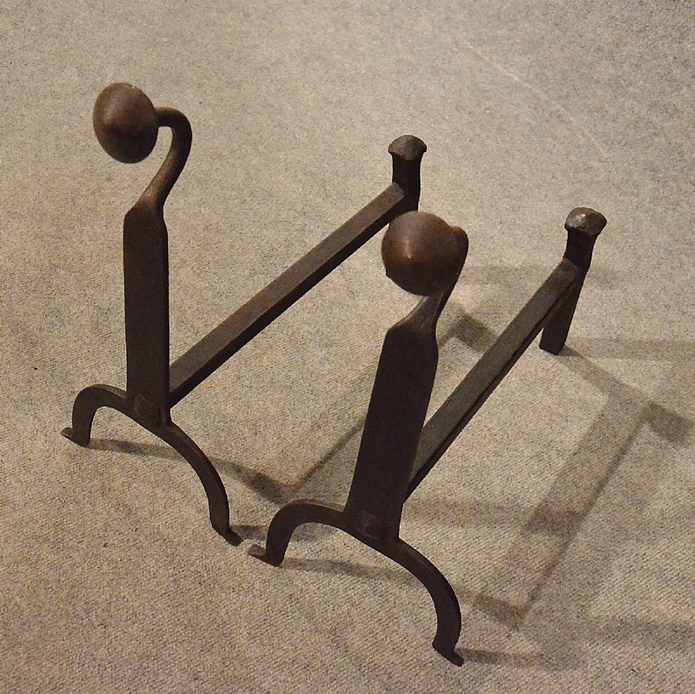 Antique Fire Dogs Andirons Chimney Hearth Fireplace Iron Grate Rests c1900