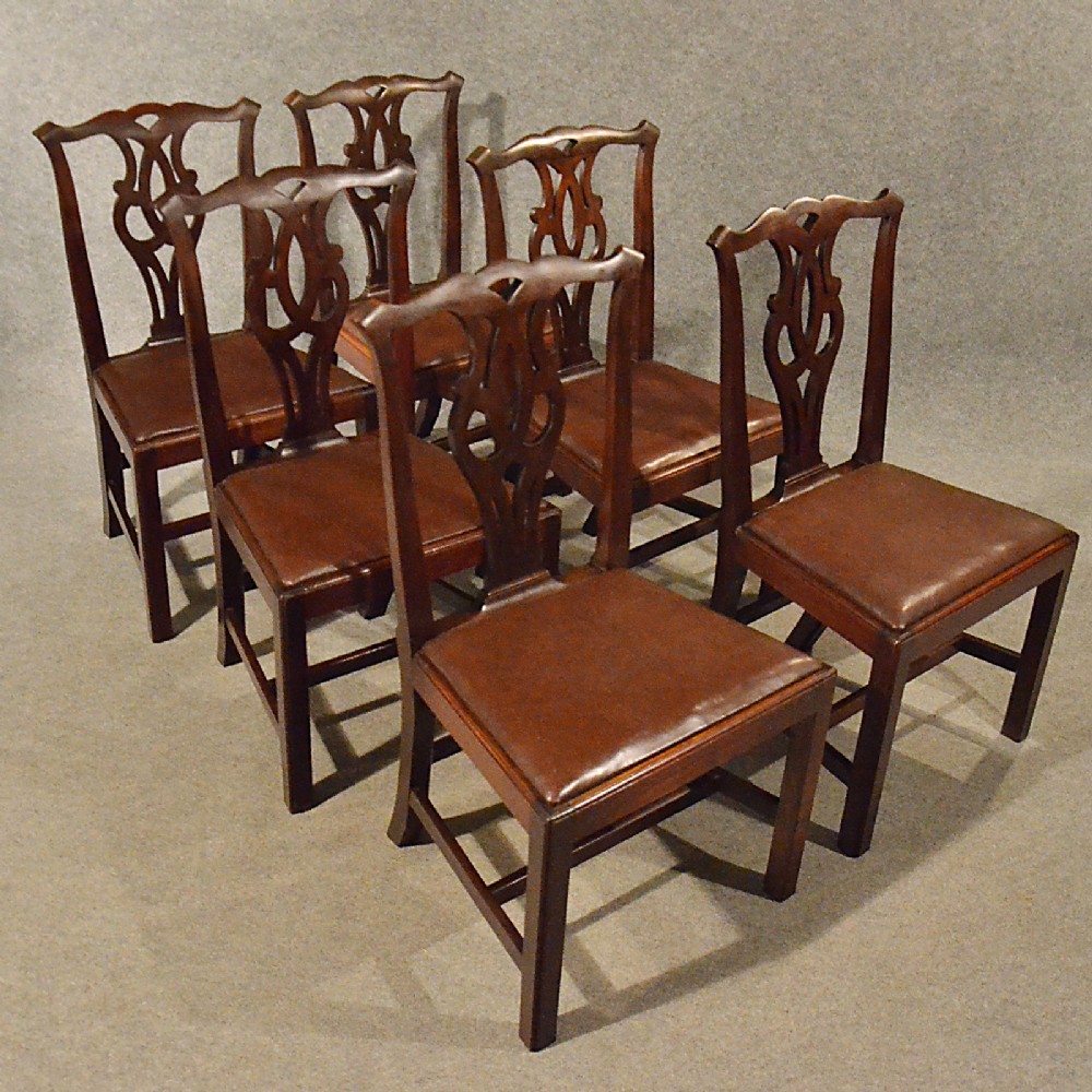 Antique Dining Chairs Set 6 English Victorian Chippendale Revival Mahogany c1900