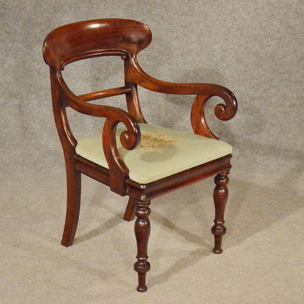 Antique Scroll Arm Study Desk Side Chair Quality English Regency Mahogany c1830