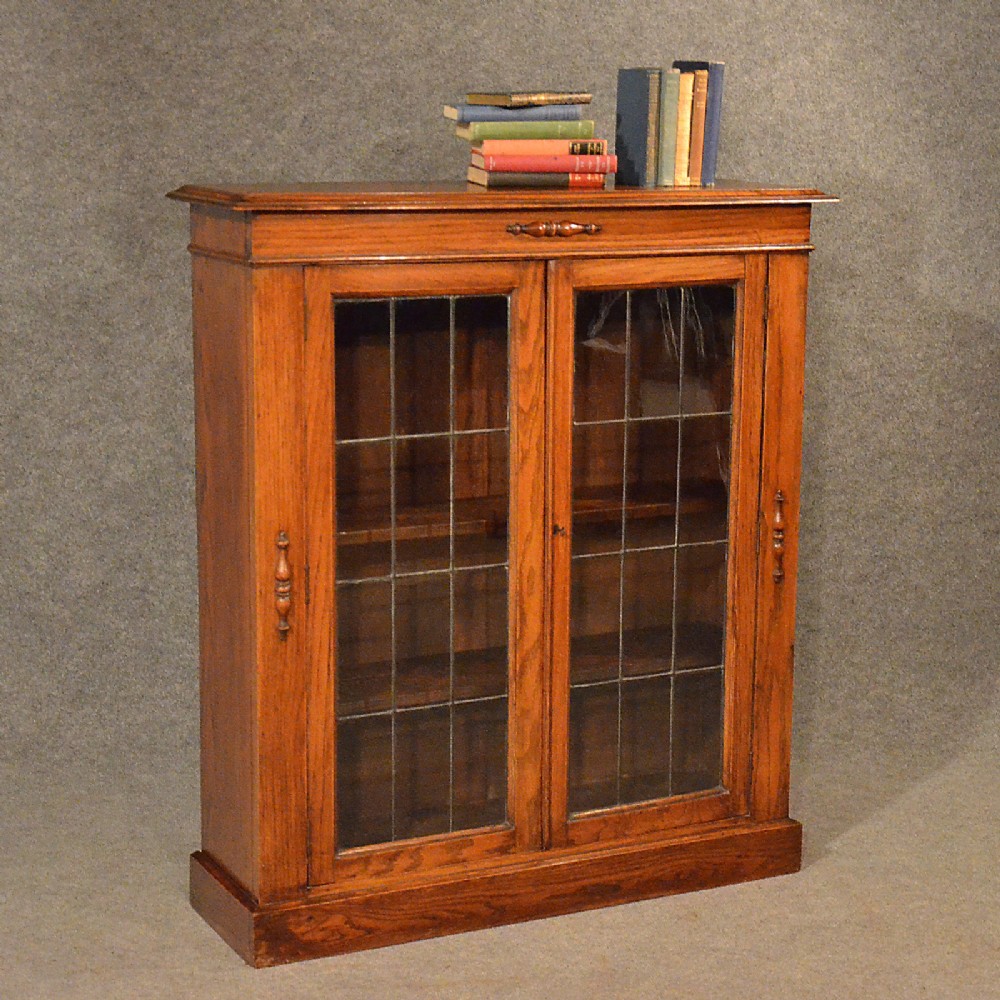 Antique Oak Bookcase Display Case Glazed Library Cabinet Quality Edwardian c1910