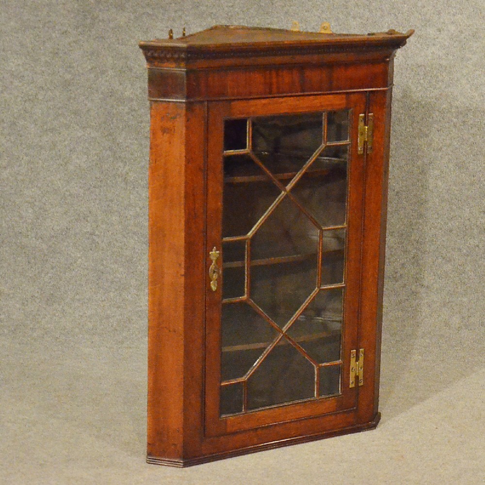 Antique Oak Corner Cupboard English Georgian Wall Cabinet Astragal Glazed c1800