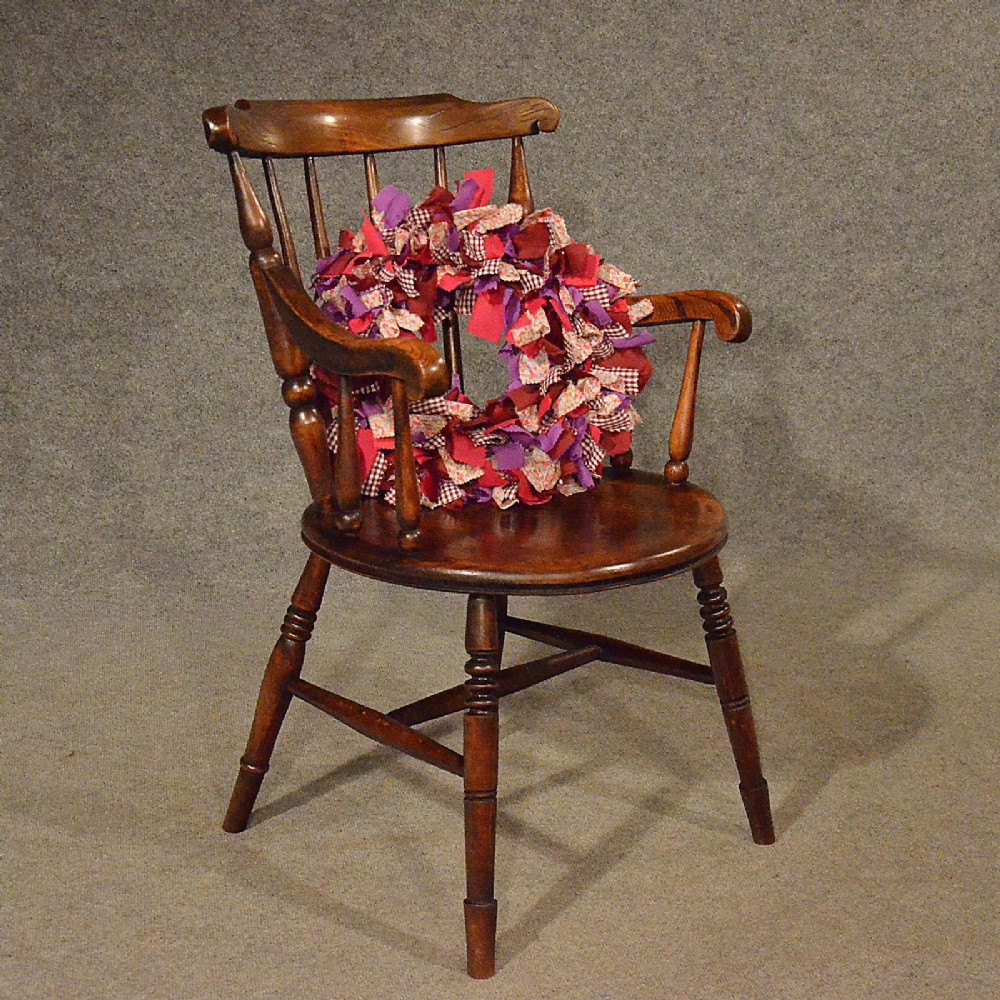 Antique Elm Windsor Elbow Chair Quality Kitchen Dining Victorian Armchair c1880