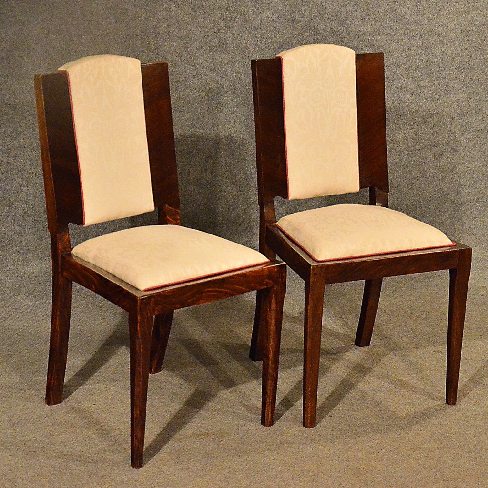 Antique Art Deco Pair of Walnut Upholstered Side Dining Chairs Top Quality c1930