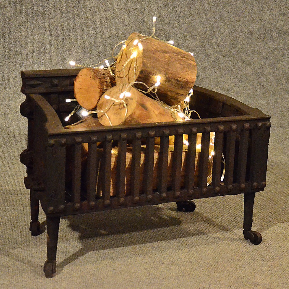 Antique Fire Basket Chimney Hearth Fireplace Iron Grate on Castors c1900