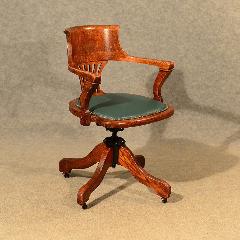Antique Oak Office Desk Elbow Study Swivel Chair Quality Vintage Edwardian c1910