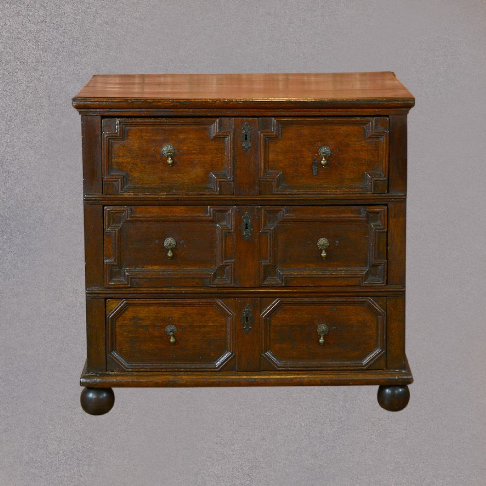 Antique Chest of Drawers, William & Mary, English, Oak Panelled c1690
