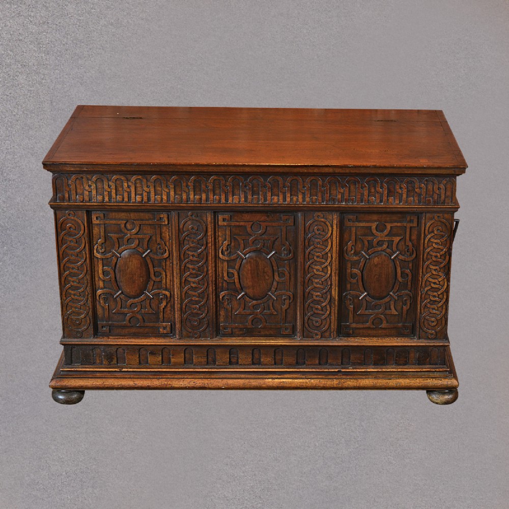 Antique French Coffer Carved Walnut Plank Chest 19th Century Trunk C1800