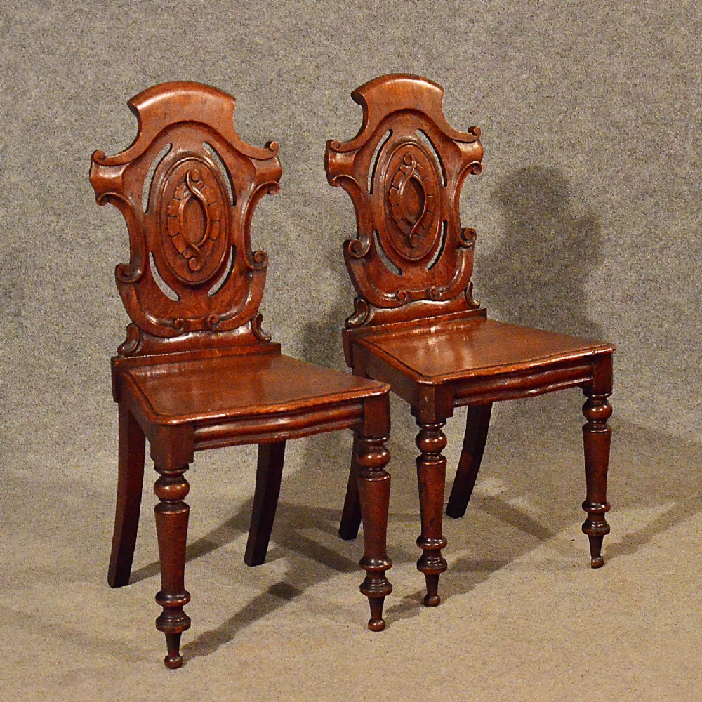 Antique Pair of Oak Hall Side Chairs Quality Early English Victorian c1850
