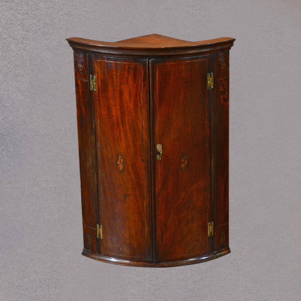 Antique Hanging Corner Cabinet, Georgian Bow Fronted Cupboard, English c1780