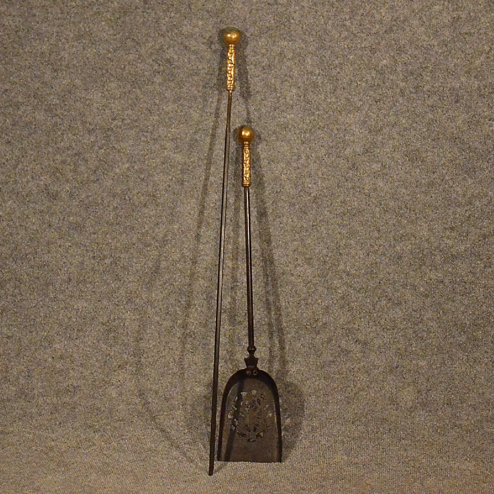 Antique Fire Tools Long Poker & Hearth Fireplace Shovel Quality Victorian c1850