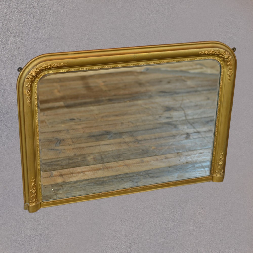 Antique Regency Gilt Gesso Overmantle Mirror Fitted Bevelled Glass Plate c1830