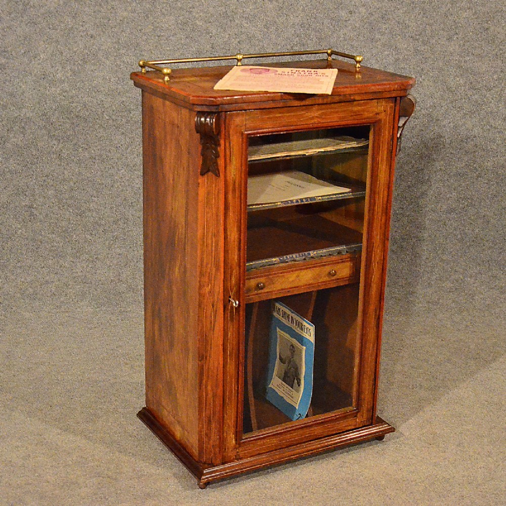 Antique Sheet Music Display Cabinet Small Cupboard Quality Burr Walnut c1870