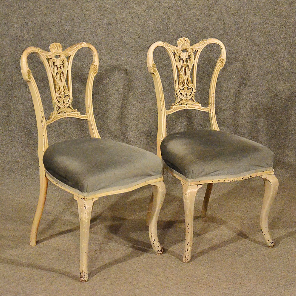 Antique Pair French Chairs Painted Vintage Quality Kitchen Dining Bedroom c1900