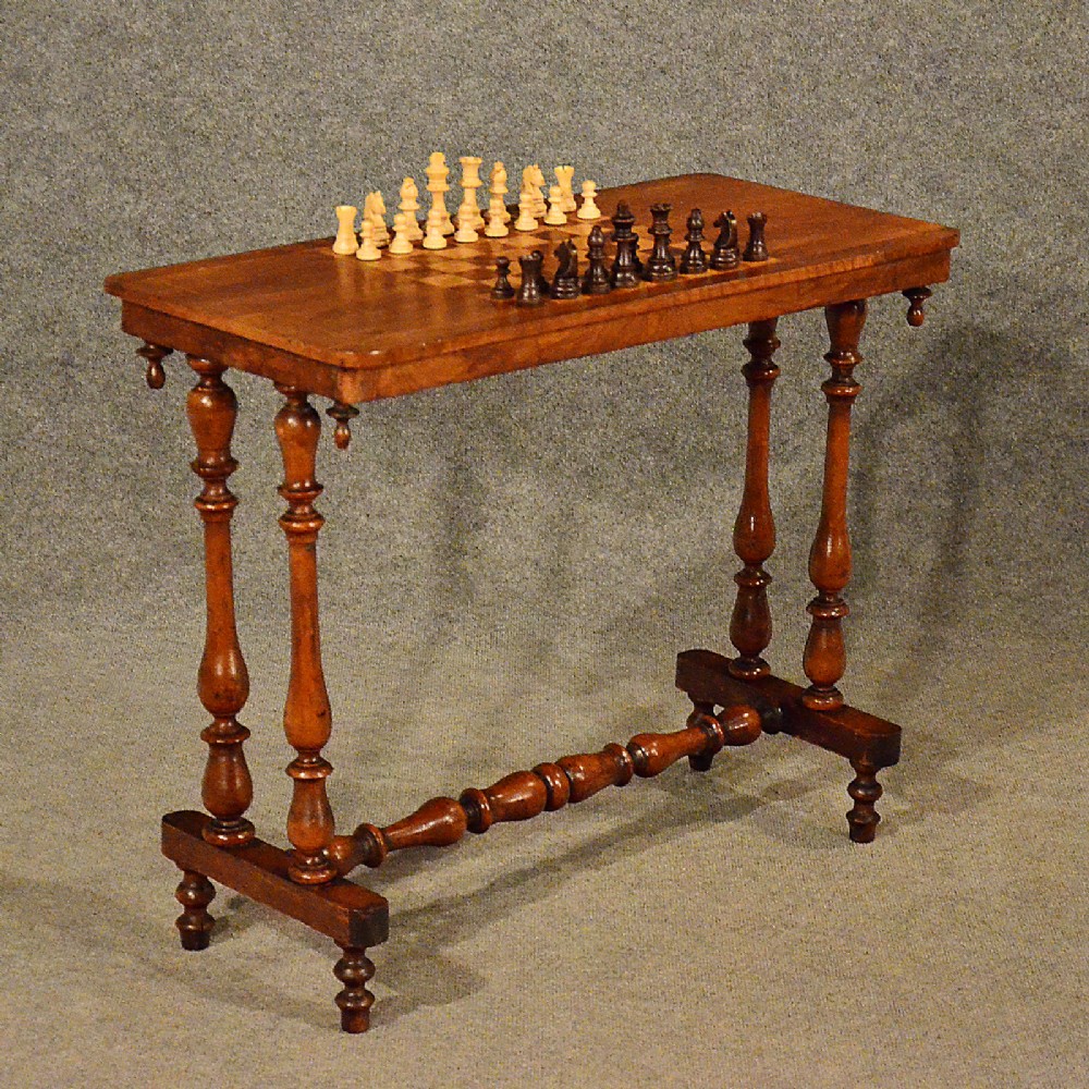 Antique Chess Checkers Game Side Lamp Sofa Table Quality English Victorian c1900