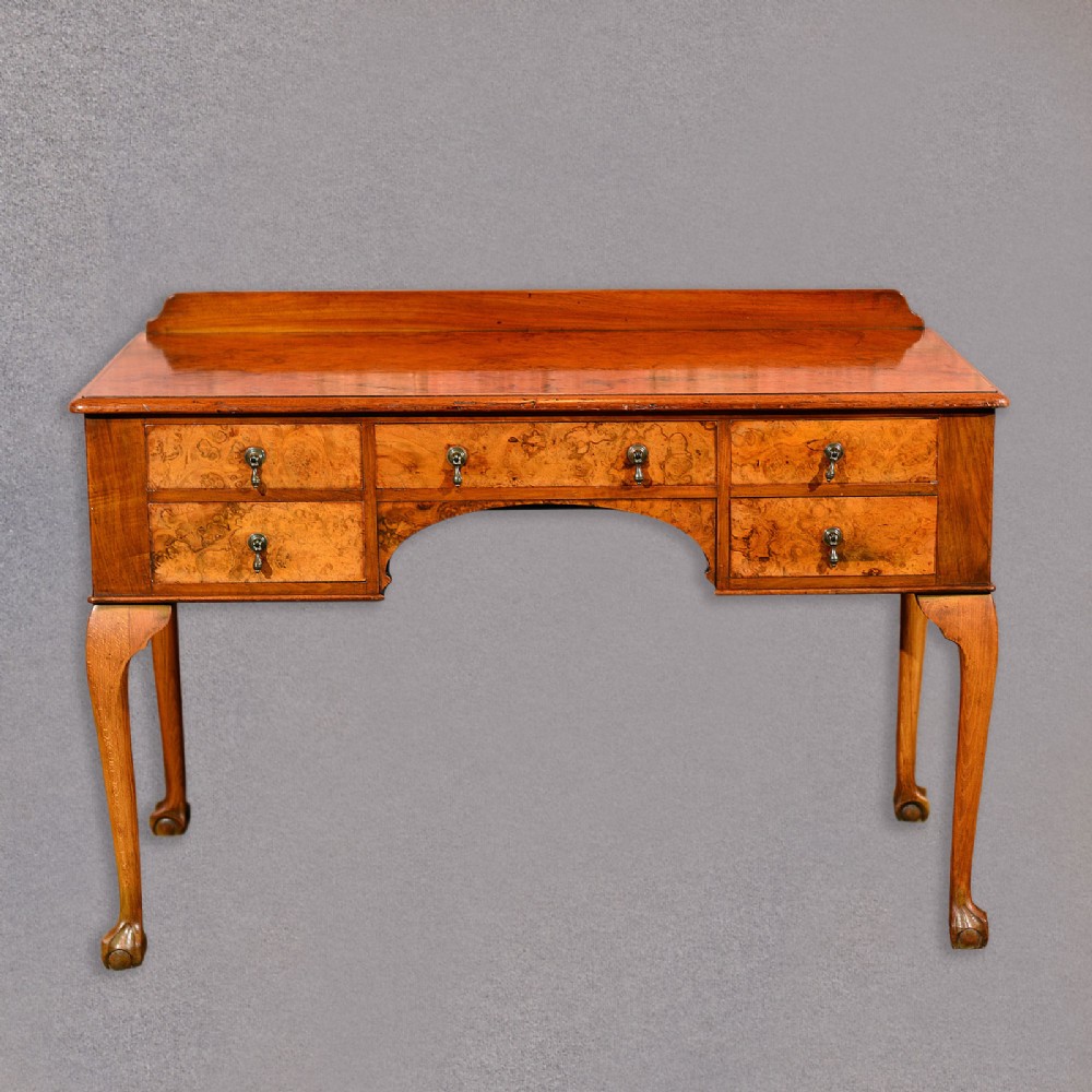 Antique Art Deco Walnut Writing Desk, English Side, Dressing, Hall Table, c1930