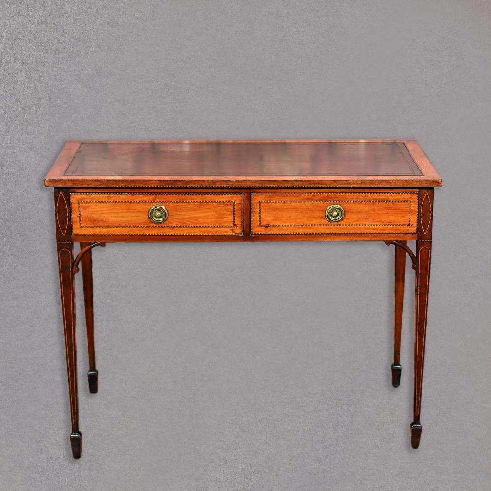 Antique Leather Top Writing Table, English, Hall, Study, Walnut, Inlaid Desk