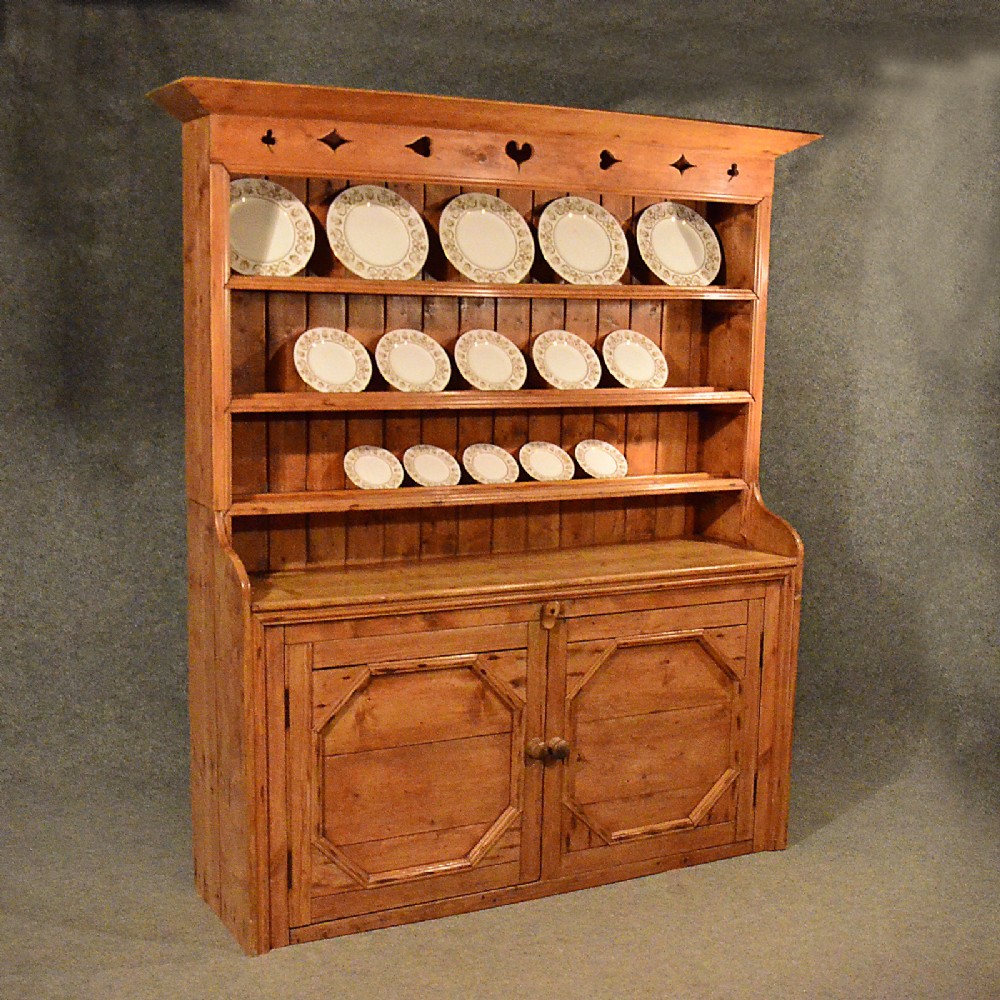 Antique Victorian Pine Dresser Cabinet Welsh Country Kitchen Display Rack c1900
