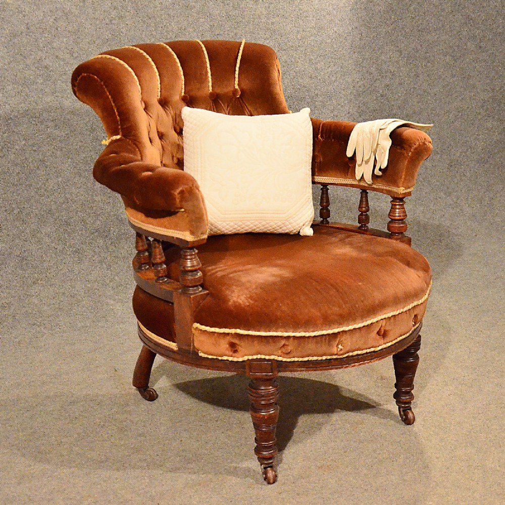 Antique Wide Seat Armchair Mahogany Salon Easy Chair Comfortable Victorian c1900
