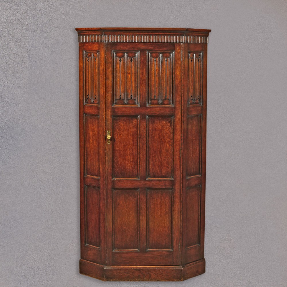 Antique Corner Wardrobe, Waring & Gillow Cupboard, English Oak Cabinet c.1910