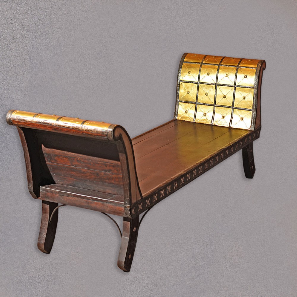 Antique Day Bed, North African Hardwood Seat, Gilded Old Bench, Chaise Longue