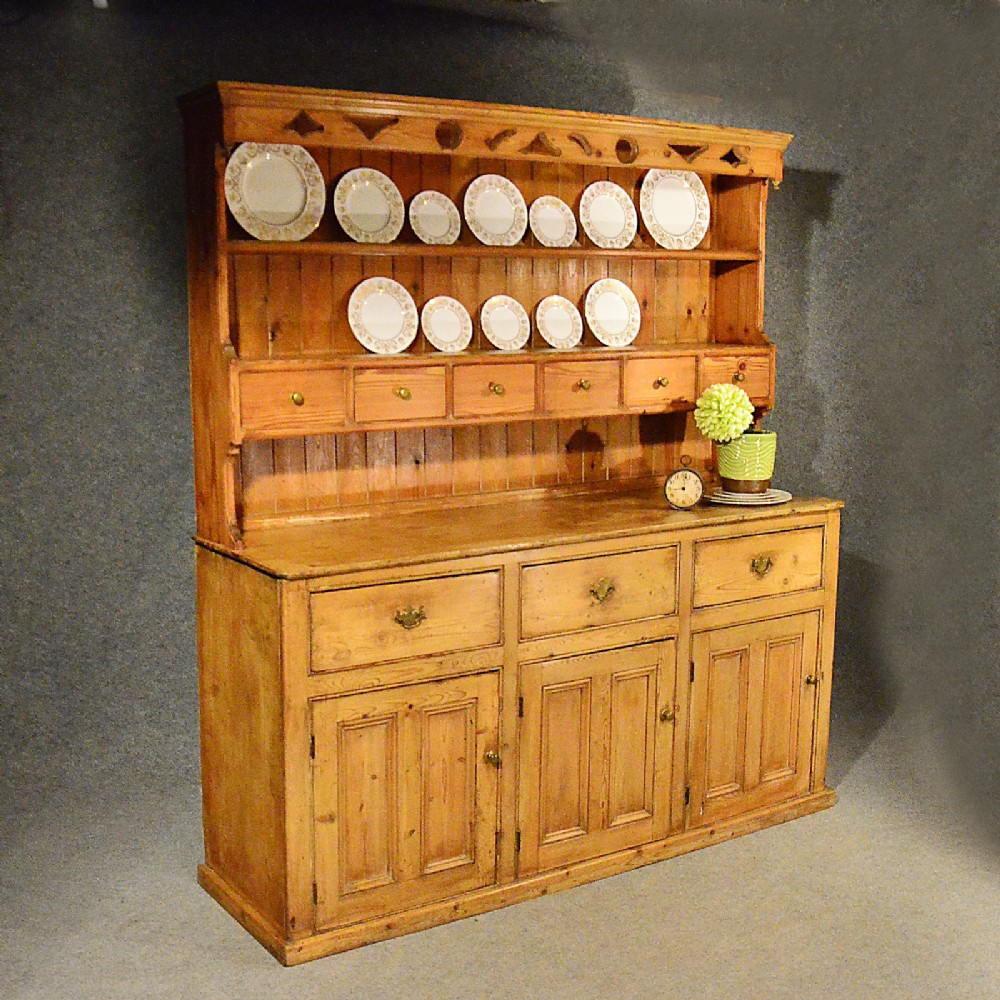 Antique Victorian Pine Dresser Cabinet Welsh Country Kitchen Display Rack c1880