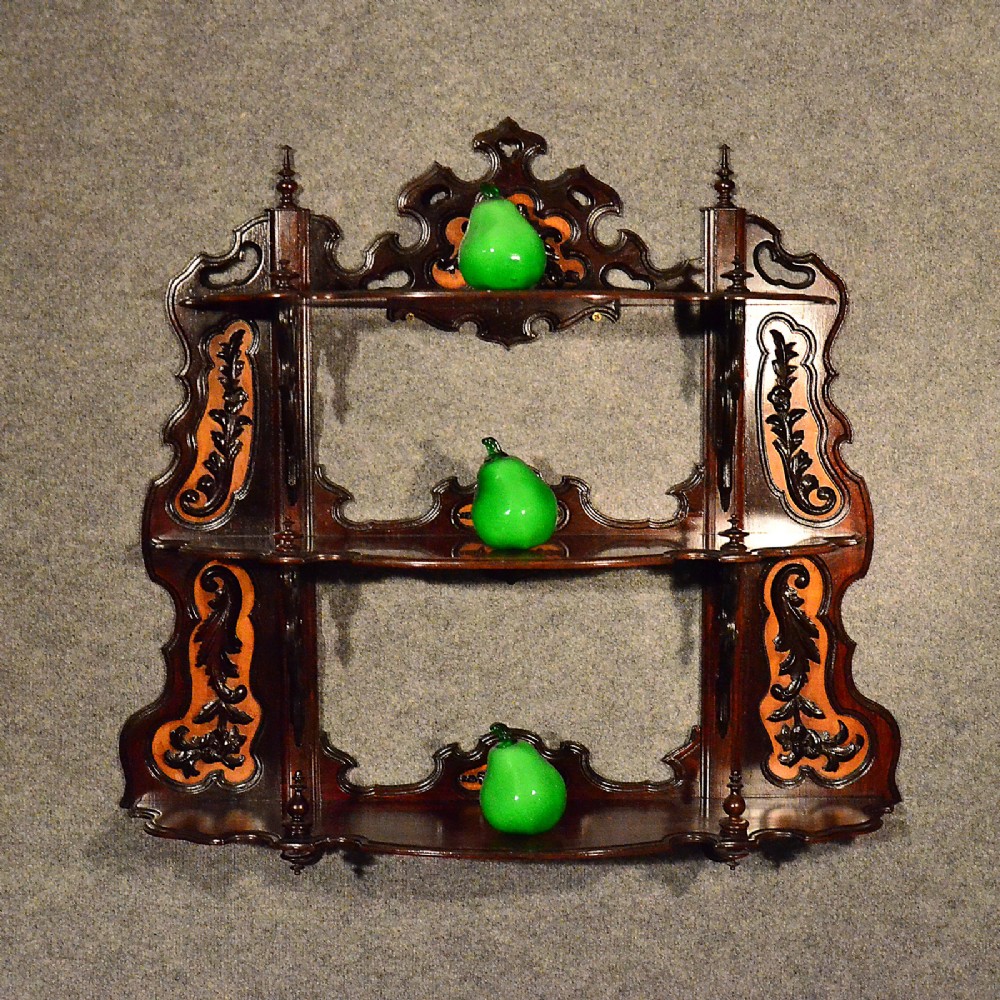 Antique Whatnot Rosewood Display English Victorian Ornate Wall Shelves c1860