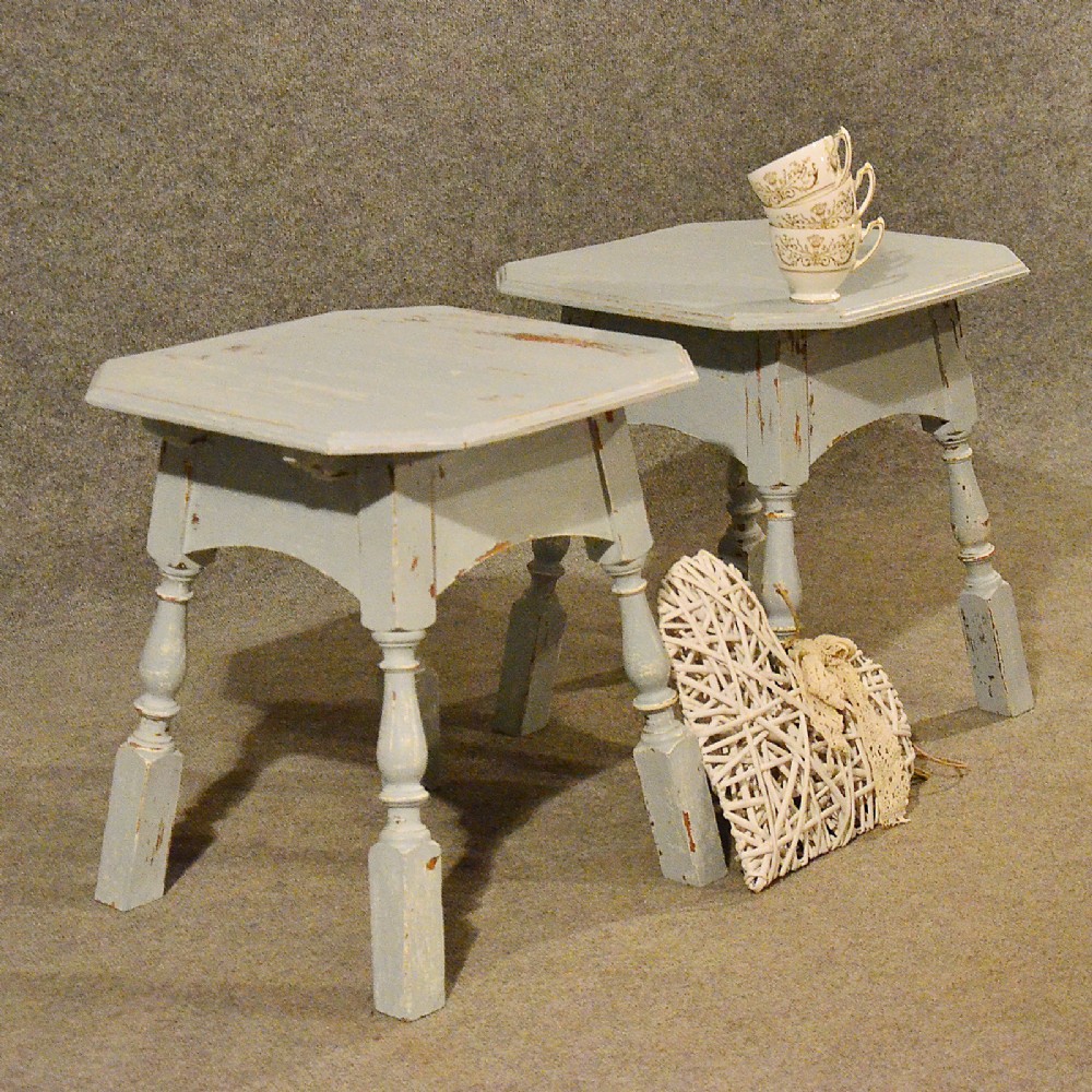 Antique Pair Oak Side Low Tables Lamp Wine Aged Painted English Victorian c1900