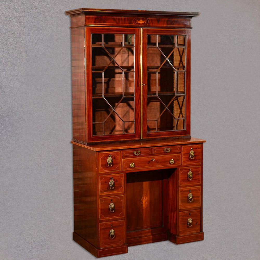 Antique Bureau Bookcase, English Knee Hole Desk, Georgian Secretaire c.1800